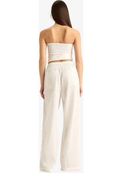 Wide Leg Çift Cepli Beli Lastikli Standart Boy Brode Pantolon E6393AX25SM