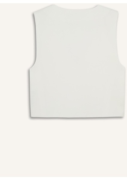 Crop V Yaka Keten Karışımlı Blazer Yelek C7798AX25SM