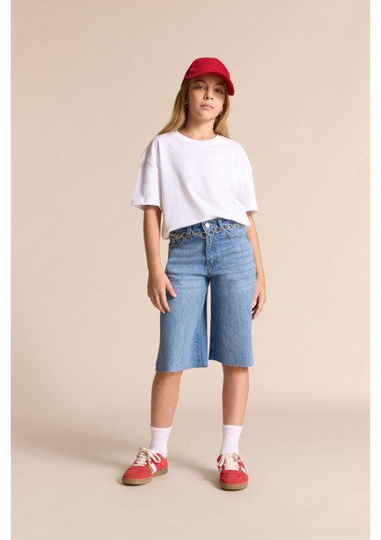 Kız Çocuk Relax Fit Bisiklet Yaka Kısa Kollu Okul Tişörtü E6493A825AU fiyatları