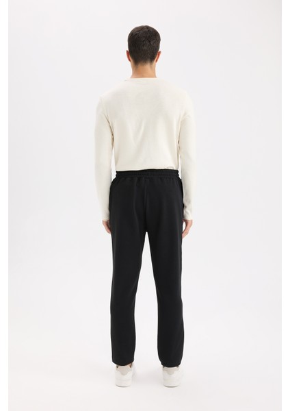 Siyah Eşofman Altı Twill Slim Fit Dar Kesim Beli Bağcıklı Cepli Düz Paça D9708AX24AU