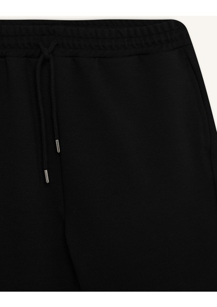 Siyah Eşofman Altı Twill Slim Fit Dar Kesim Beli Bağcıklı Cepli Düz Paça D9708AX24AU