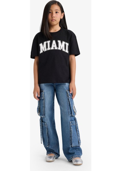 Kız Çocuk Relax Fit Bisiklet Yaka Baskılı Kısa Kollu Tişört E6492A825AU fırsatları