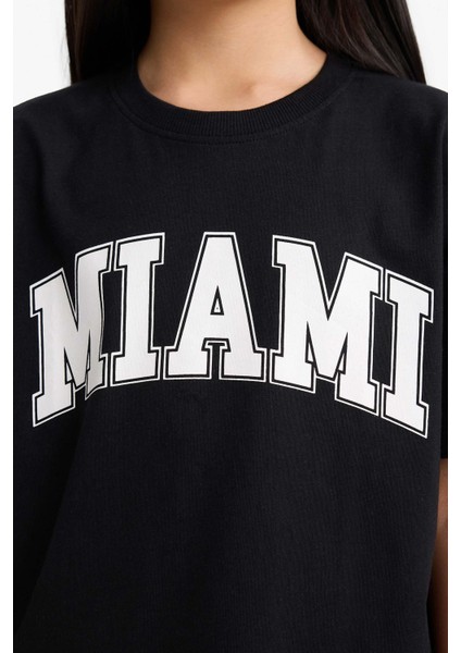 Kız Çocuk Relax Fit Bisiklet Yaka Baskılı Kısa Kollu Tişört E6492A825AU