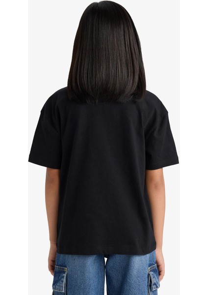 Kız Çocuk Relax Fit Bisiklet Yaka Baskılı Kısa Kollu Tişört E6492A825AU