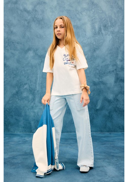 Kız Çocuk Paperbag Kargo Geniş Paça Jean Pantolon E5883A825AU