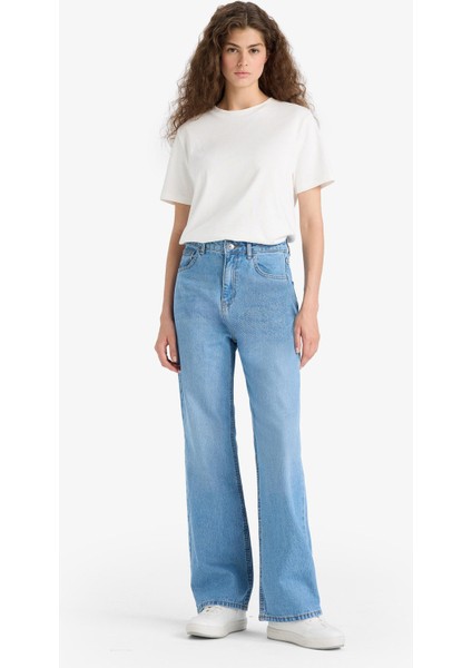 90's Wide Leg Yüksek Bel Uzun Jean Yıkamalı Pantolon E9106AX25AU