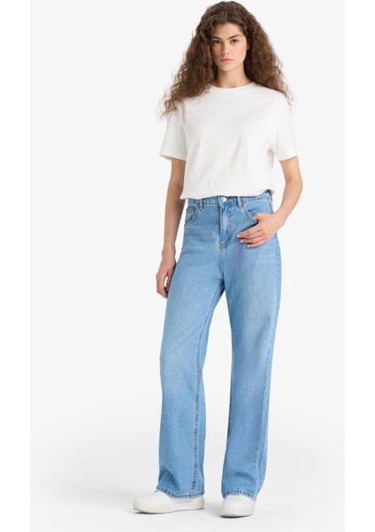 90's Wide Leg Yüksek Bel Uzun Jean Yıkamalı Pantolon E9106AX25AU fiyatları