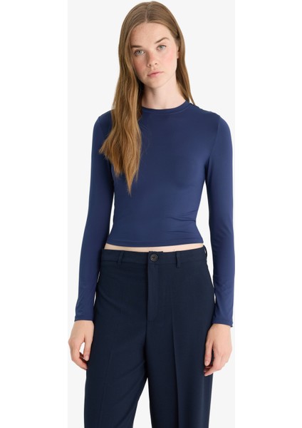 Fitted Bisiklet Yaka Uzun Kollu Tişört D0199AX25AU modelleri