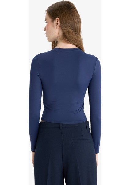 Fitted Bisiklet Yaka Uzun Kollu Tişört D0199AX25AU