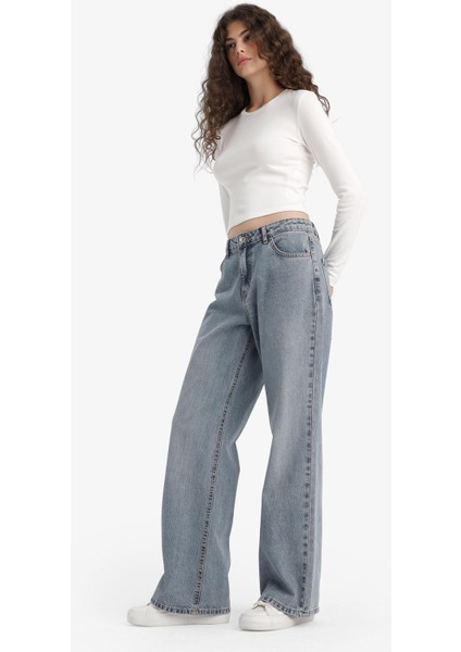 Straight Wide Yüksek Bel Uzun Jean Yıkamalı Pantolon E9126AX25AU modelleri