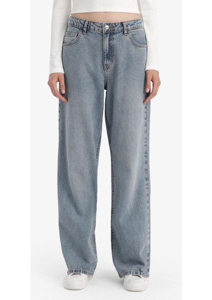 Straight Wide Yüksek Bel Uzun Jean Yıkamalı Pantolon E9126AX25AU indirimleri