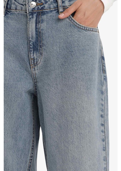 Straight Wide Yüksek Bel Uzun Jean Yıkamalı Pantolon E9126AX25AU