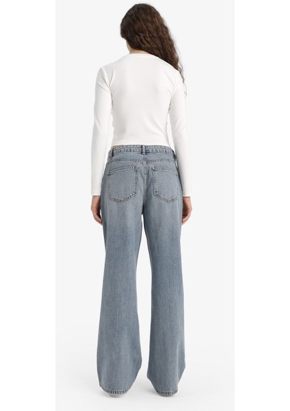 Straight Wide Yüksek Bel Uzun Jean Yıkamalı Pantolon E9126AX25AU