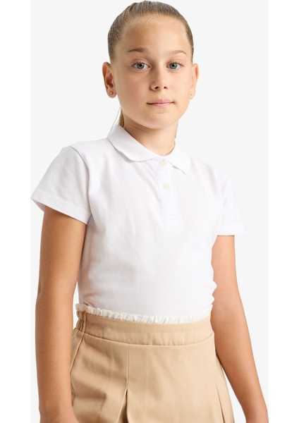 Kız Çocuk Okul Polo Yaka Basic Düz Pike 2'li Tişört C7297A825AU fırsatları