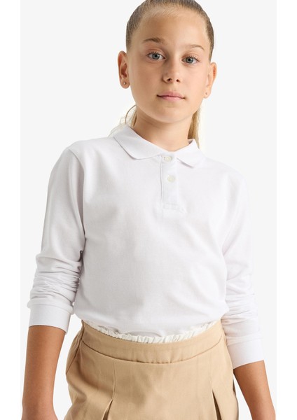 Kız Çocuk Okul Polo Yaka Basic Düz Pike 2'li Tişört C7297A825AU