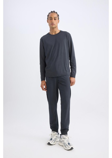 Fit Sporcu Jogger Eşofman Altı Standart Fit Beli Bağcıklı Basic Düz Lastikli Paça Cepli D1901AX24AU