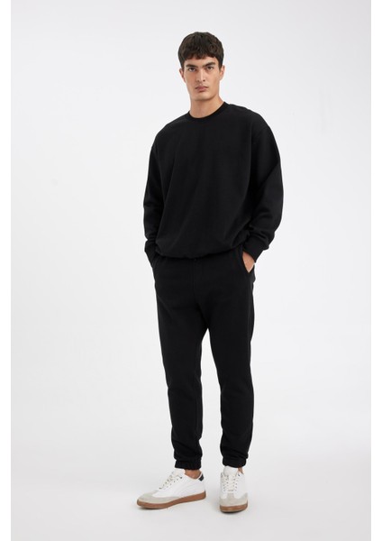 Jogger Eşofman Altı Standart Fit Basic Düz Beli Bağcıklı Lastikli Paça Cepli A6468AX24AU
