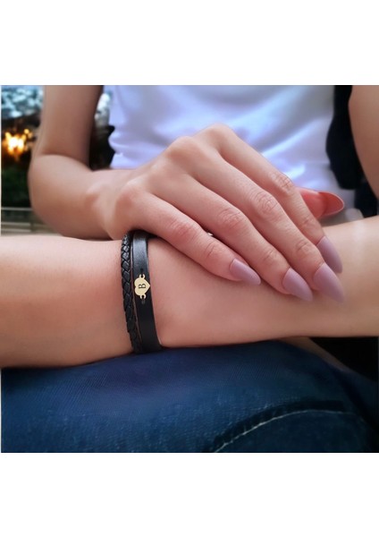 14 Ayar Plakalı Altın B Harfine Özel Kalp Motifli Hakiki Siyah Derili Hediye BILEKLIK-549HARF fiyatları