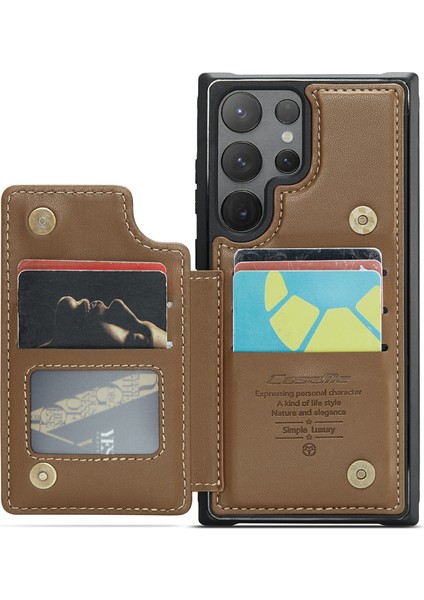 Samsung Galaxy S24 Ultra Cep Telefonu Kılıfı Için Parlak Rfıd Engelleme 5 Kart Yuvası Kapak-Kahverengi (Yurt Dışından) fiyatları