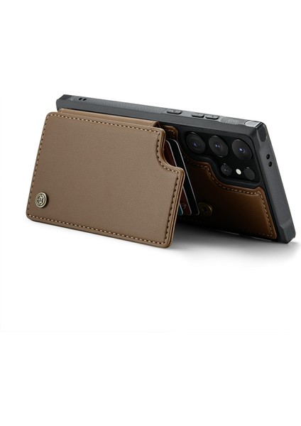 Samsung Galaxy S24 Ultra Cep Telefonu Kılıfı Için Parlak Rfıd Engelleme 5 Kart Yuvası Kapak-Kahverengi (Yurt Dışından) modelleri