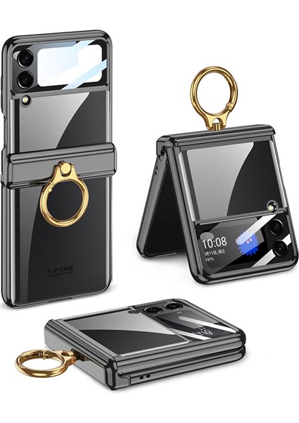 Samsung Galaxy Z Flip4 5g Halka Kickstand Pc Telefon Kılıfı Manyetik Menteşe Anti-Damla Kapak Temperli Cam Küçük Ekran Film-Siyah (Yurt Dışından) fırsatları