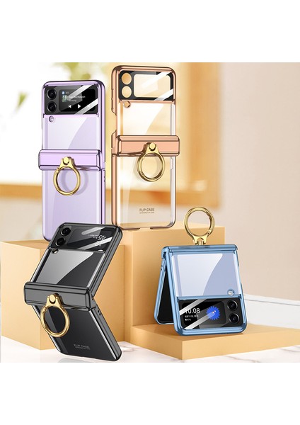 Samsung Galaxy Z Flip4 5g Halka Kickstand Pc Telefon Kılıfı Manyetik Menteşe Anti-Damla Kapak Temperli Cam Küçük Ekran Film-Siyah (Yurt Dışından) indirimleri