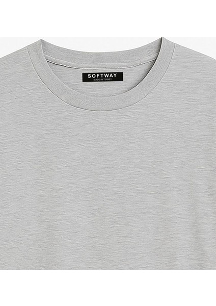 Unisex Oversize Bisiklet Yaka %100 Organik Pamuklu Basic T-Shirt – Gri Melanj modelleri