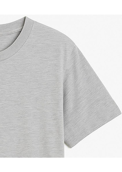 Unisex Oversize Bisiklet Yaka %100 Organik Pamuklu Basic T-Shirt – Gri Melanj fırsatları