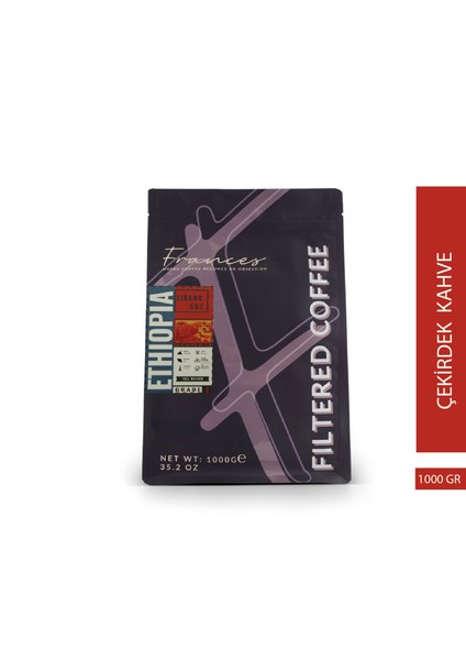 Arabica Ethiopia Filtre | Orta Kavrum | Çekirdek Kahve | 1000 gr | Orta Gövde, Dolgun Tat