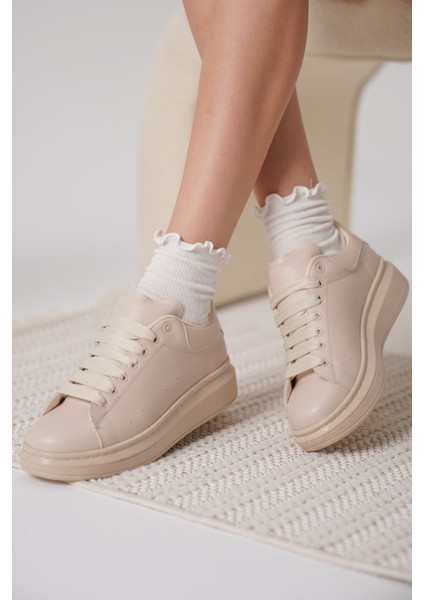 Elvex Kadın Klasik Sneaker Spor Ayakkabı - Bej