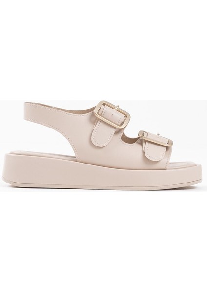 Velvetta Çift Toka Detaylı Cilt Sandalet - Bej fırsatları