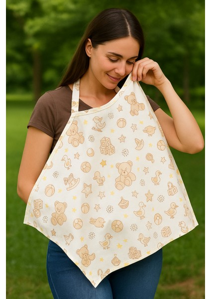 Ayıcık Desenli Emzirme Örtüsü Bebe Mavisi Renkli Pamuklu Kumaş Ayarlanabilir Askılı fiyatları