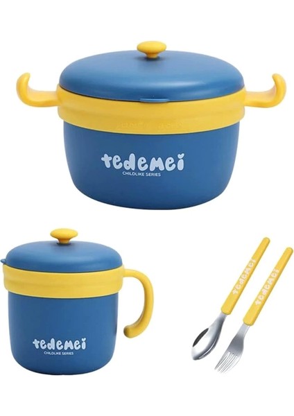 Paslanmaz Çelik Sızdırmaz Çatal ve Kaşıklı Saklama Kabı Beslenme Kabı 260-500 ml Mavi Ithal Ürün modelleri