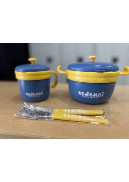 Paslanmaz Çelik Sızdırmaz Çatal ve Kaşıklı Saklama Kabı Beslenme Kabı 260-500 ml Mavi Ithal Ürün indirimleri