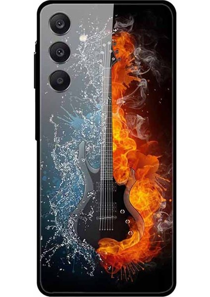Samsung Galaxy A25 5G(GLOBAL)(161,0 x 76,5 x 8,3mm) Kılıf Desenli Temperli Cam + Tpu + Pc Telefon Kapağı-Buz ve Ateş Gitar (Yurt Dışından)