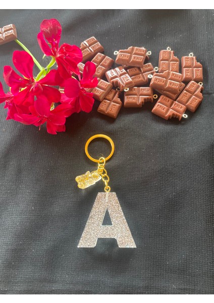 Simli A Harf Anahtarlık-Çanta Charmı [gümüş-Mor Renk Seçeneğiyle]