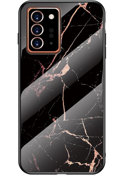 Mermer Doku Temperlenmiş Cam+Pc+Tpu Hibrit Kılıf Samsung Galaxy NOTE20 ULTRA/NOTE20 Ultra 5g-Black/altın (Yurt Dışından)