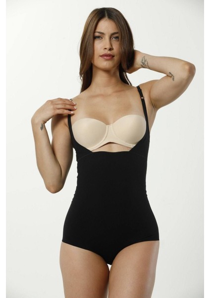 Kadın Siyah Göğüs Destekli Body 2 Beden Incelten Hayalet Korse