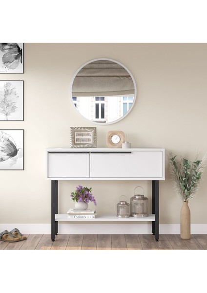 Bohem Dresuar 100CM Aynalı Kapaklı Metal Ayaklı Beyaz BOH12-W