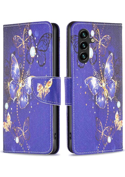 Samsung Galaxy A14 Için 5g Manyetik Flip Kılıf Pu Deri Deri Stand Cüzdan Baskılı Desen Telefon Kapak Moral Kelebekleri (Yurt Dışından)