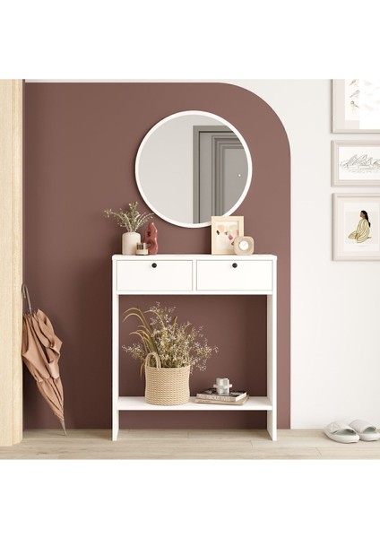Mia Aynalı Dresuar 2 Kapaklı Beyaz Mıa1-W