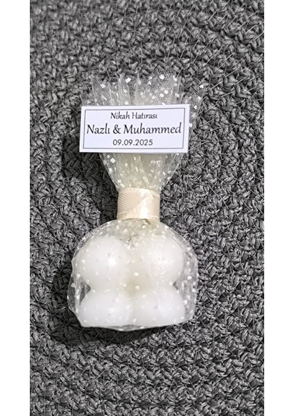 10 Adet | Bubble Desenli Tül Şeklinde Kurdelalı Mum Nikah, Kına, Söz, Nişan Hediyeliği