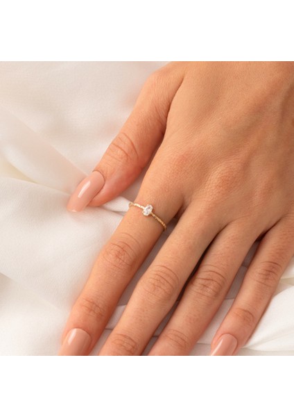 Gümüş Yüzük - Afrodit Eskitme Oval Zirkon Evlilik Teklifi 925 Ayar Gümüş Yüzük-Hediye Gümüş Yüzük