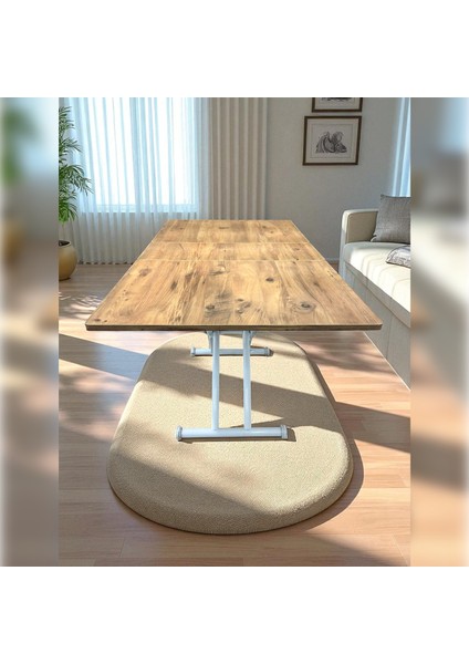 Ortadan Açılır Akıllı Masa Mdf Tabla Beyaz Ayaklı