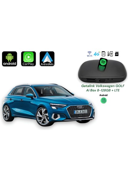 Audi A3 3in1 8-128GB Ai Box Hareket Halinde Video Izleme Youtube + Netflix + ANDROID13 + Lte