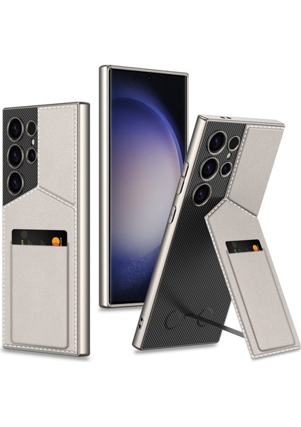 Samsung Galaxy S24 Ultra Telefon Kılıfı Için Dönebilen Kart Tutucu Kickstand Pc+Pu Mobil Kılıf-Titanyum Gri (Yurt Dışından)