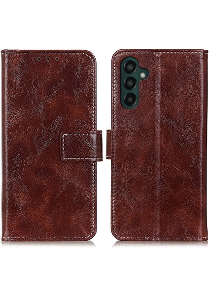 Samsung Galaxy A25 5g Case Retro Çılgın At Doku Cüzdan Deri Deri Kapak Kahverengi (Yurt Dışından)