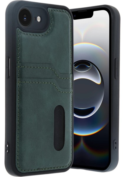 iPhone 16E Kılıf Kartlıklı Slots Pu Deri Sara Kapak