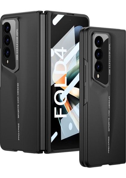 Samsung Galaxy Z Fold4 5g Darbeye Dayanıklı Kılıf Temperli Cam Filmi + Sert Pc Telefon Kapağı-Siyah (Yurt Dışından)