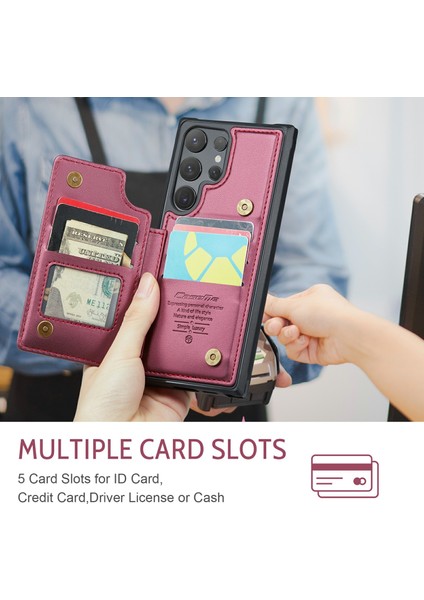 Samsung Galaxy S24 Ultra Cep Telefonu Kılıfı Parlak Rfıd Engelleme 5 Kart Yuvası Kapak-Kırmızı (Yurt Dışından) indirimleri